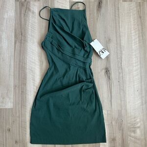 NWT ZARA Green Spaghetti Strap Mini Dress